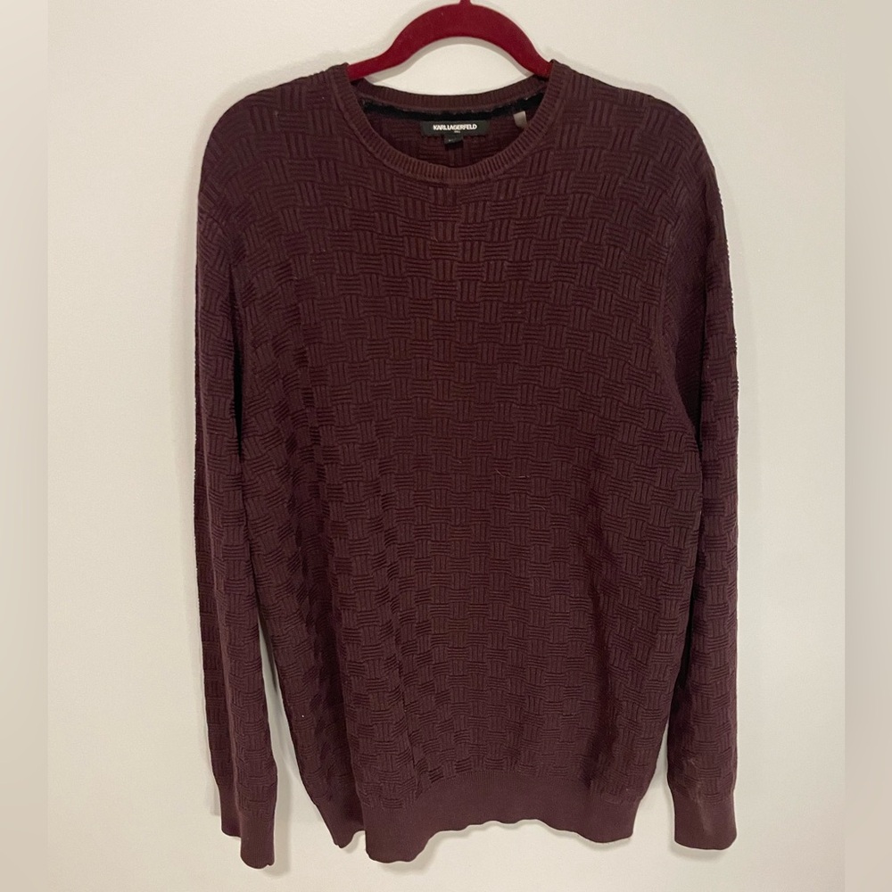 Karl Lagerfeld Eggplant Purple Textured Pattern Oversized Long Sleeve Sweater